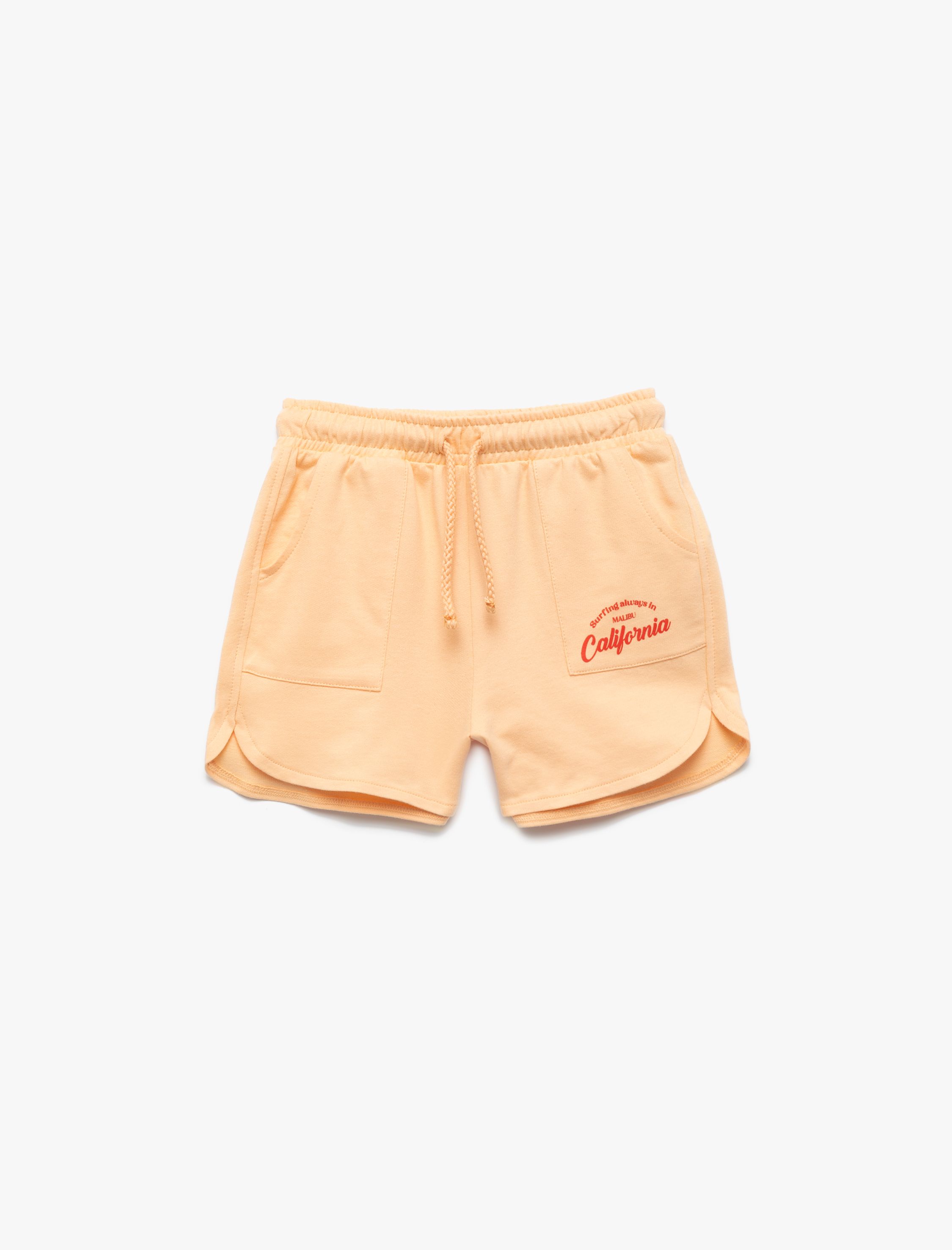  Kız Çocuk Beli Lastikli Bağlamalı Baskılı Cepli Pamuklu Mini Şort