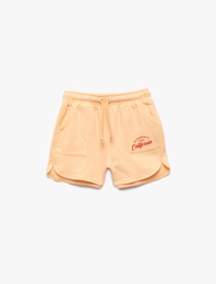 Beli Lastikli Bağlamalı Baskılı Cepli Pamuklu Mini Şort