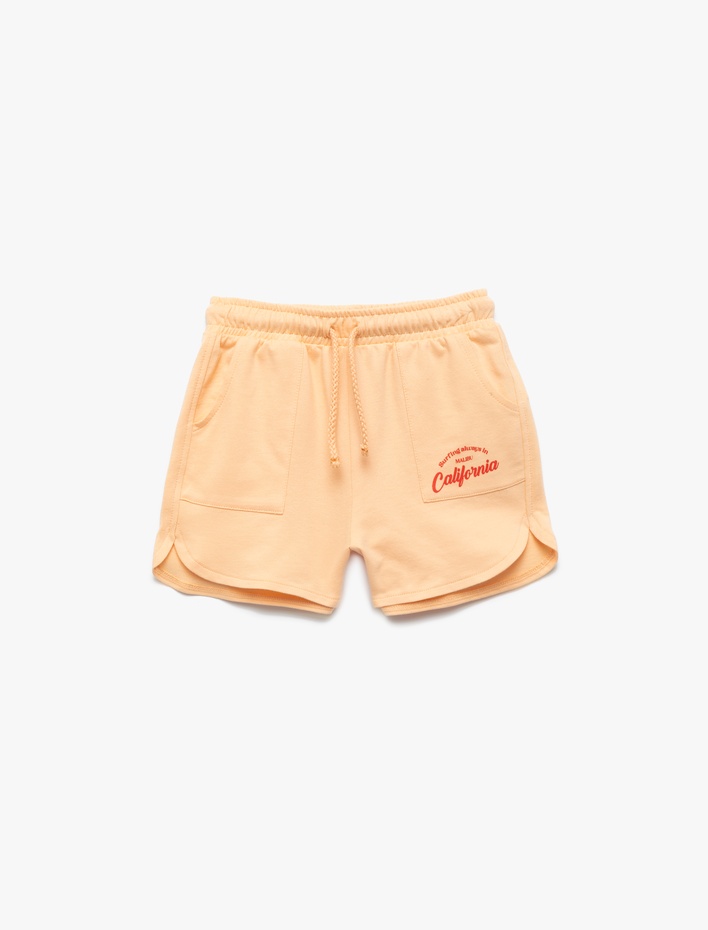 Kız Çocuk Beli Lastikli Bağlamalı Baskılı Cepli Pamuklu Mini Şort