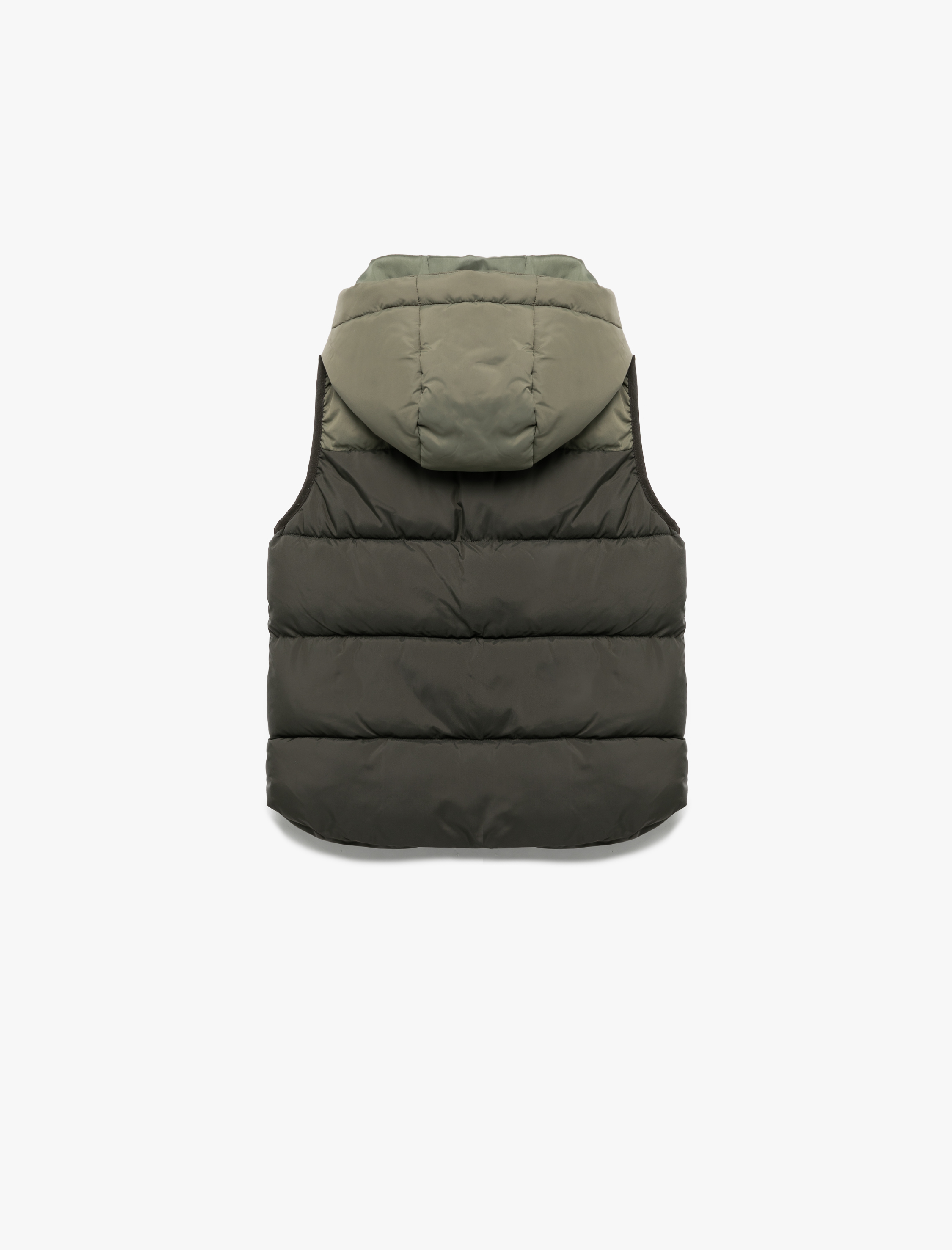  Erkek Çocuk Renk Bloklu Cepli Etiket Detaylı Fermuarlı Kapşonlu Kolsuz Şişme Yelek