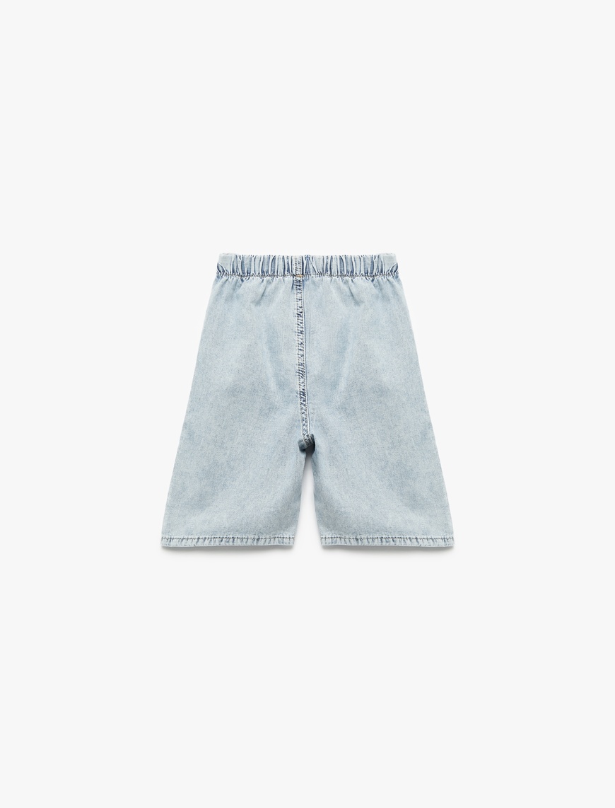  Erkek Çocuk Pamuklu Beli Lastikli Bol Kalıp Denim Şort