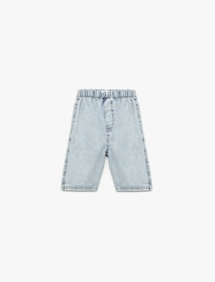Erkek Çocuk Pamuklu Beli Lastikli Bol Kalıp Denim Şort