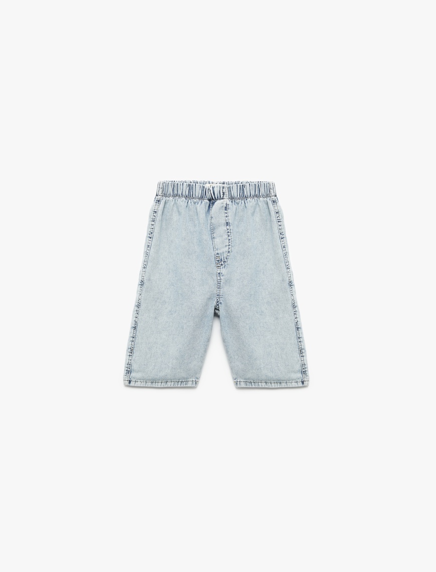  Erkek Çocuk Pamuklu Beli Lastikli Bol Kalıp Denim Şort
