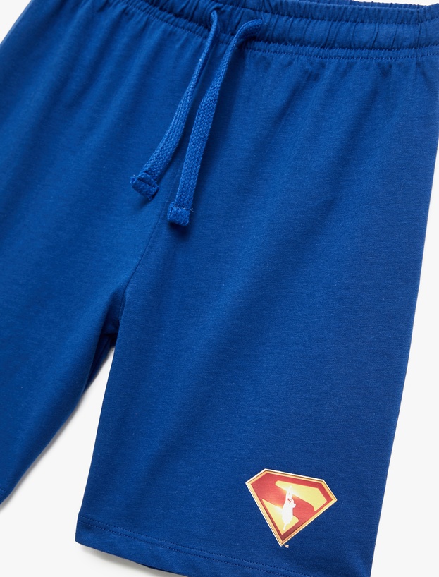 Pamuklu Beli Bağlamalı Lisanslı Superman Baskılı Şort_2