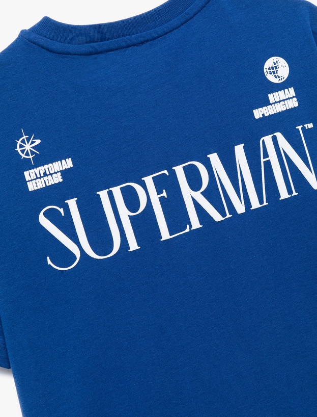 Pamuklu Kısa Kollu Bisiklet Yaka Lisanslı Arkası Superman Baskılı Tişört_3