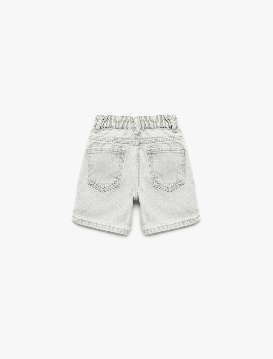  Erkek Bebek Beli Lastikli Düğmeli Cepli Pamuklu Denim Şort
