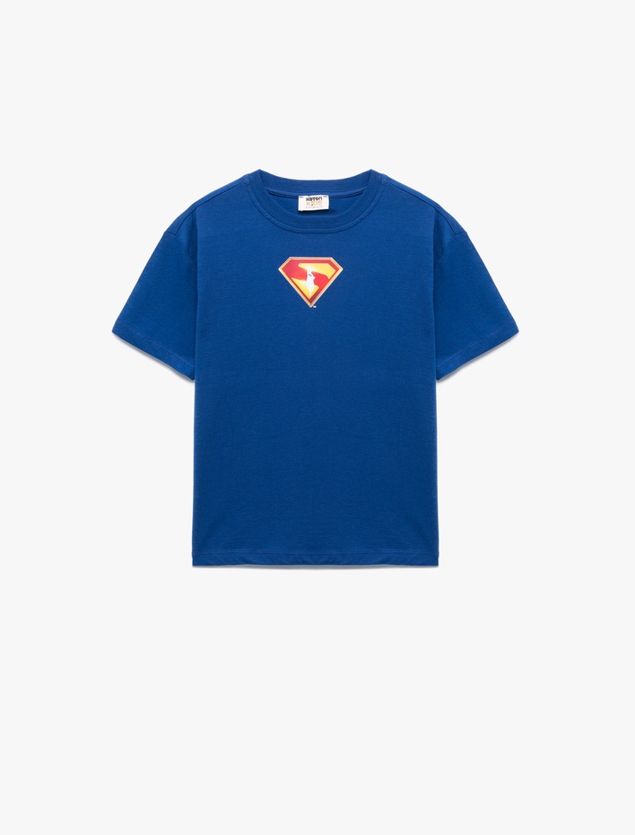 Erkek Çocuk Pamuklu Kısa Kollu Bisiklet Yaka Lisanslı Arkası Superman Baskılı Tişört