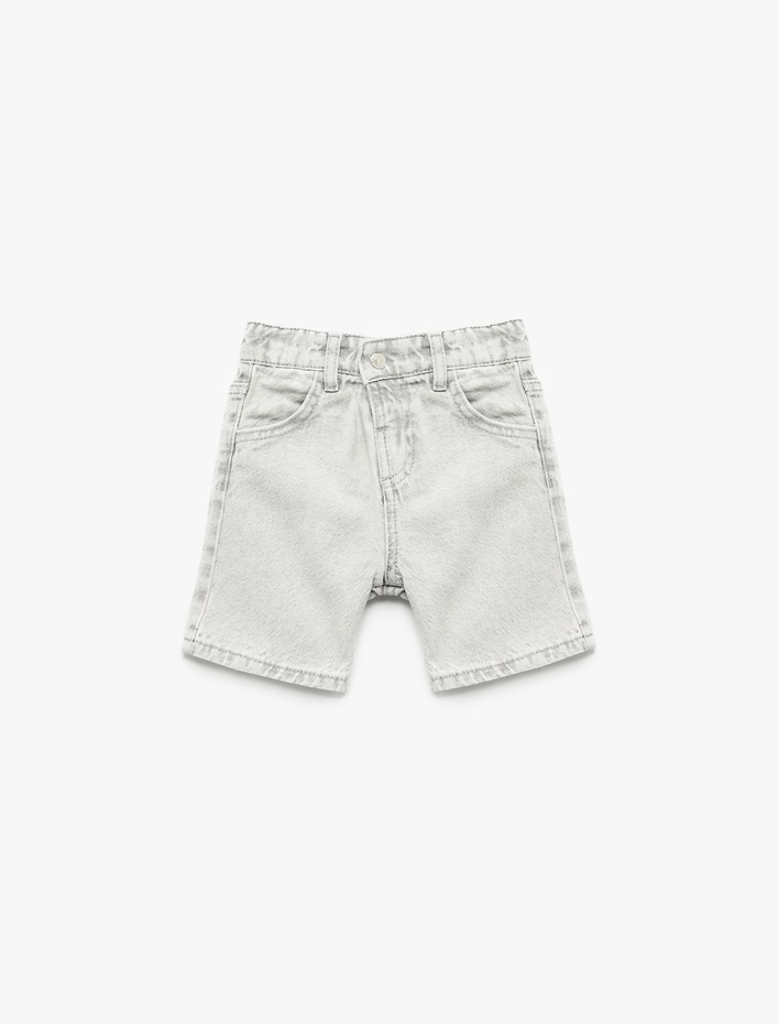 Erkek Bebek Beli Lastikli Düğmeli Cepli Pamuklu Denim Şort