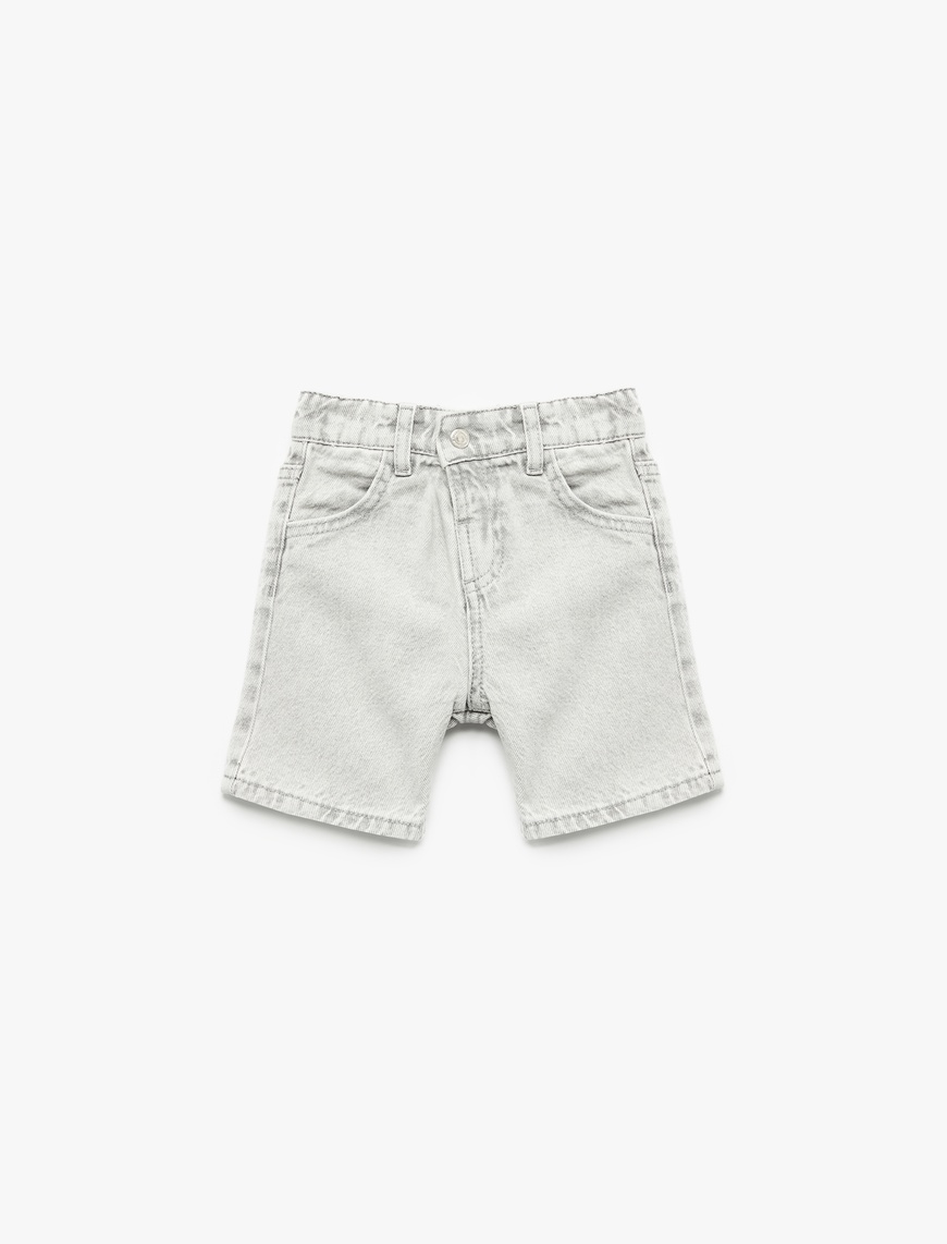  Erkek Bebek Beli Lastikli Düğmeli Cepli Pamuklu Denim Şort