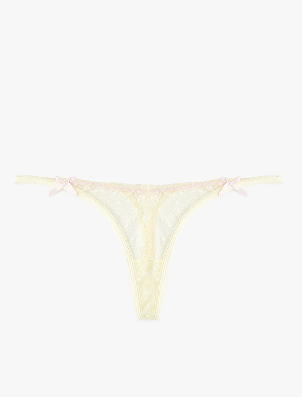 Transparan Fiyonklu Dantelli String Külot_0