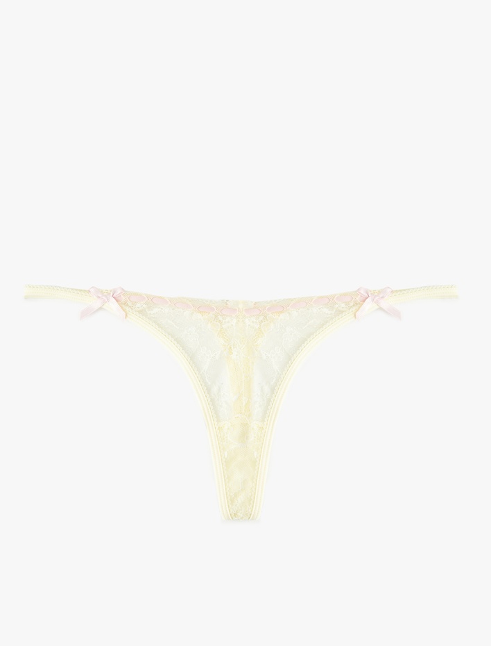  Transparan Fiyonklu Dantelli String Külot