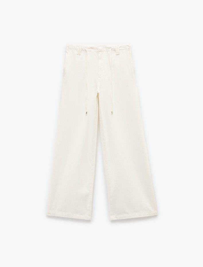  Koton X Şahika Ercümen - Pamuklu Loose Fit Bağcık Detaylı Geniş Paça Pantolon