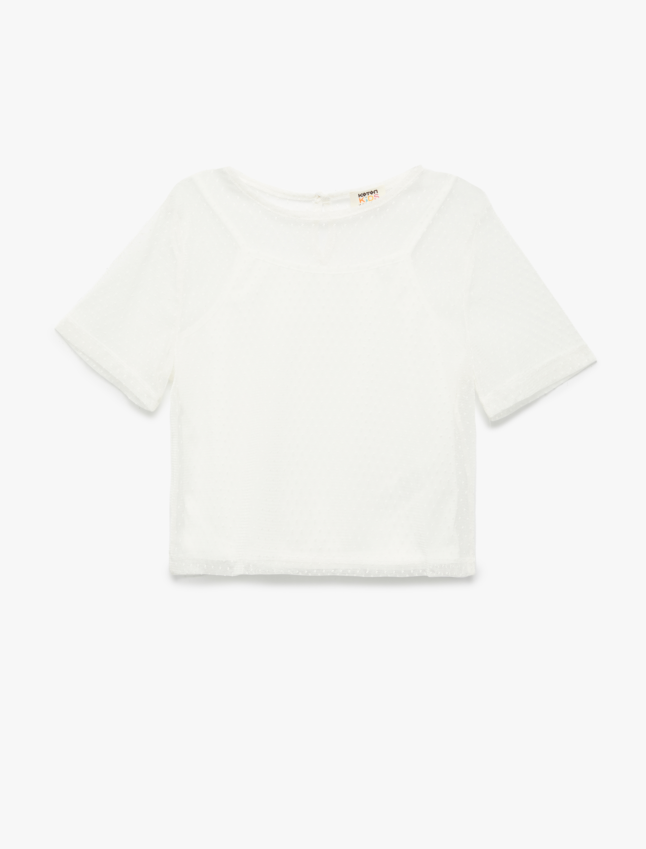  Kız Çocuk Astarlı Kısa Kollu Bisiklet Yaka Tül Crop Bluz