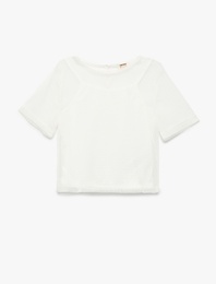 Astarlı Kısa Kollu Bisiklet Yaka Tül Crop Bluz