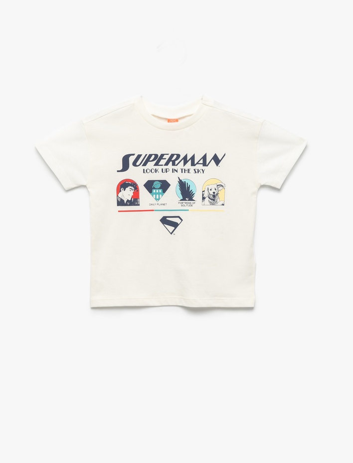 Erkek Bebek Superman Lisanslı Bisiklet Yaka Kısa Kollu Pamuklu Baskılı Tişört