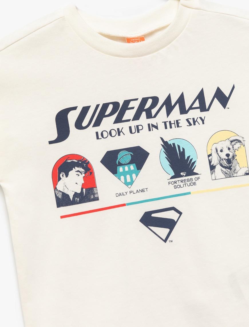  Erkek Bebek Superman Lisanslı Bisiklet Yaka Kısa Kollu Pamuklu Baskılı Tişört