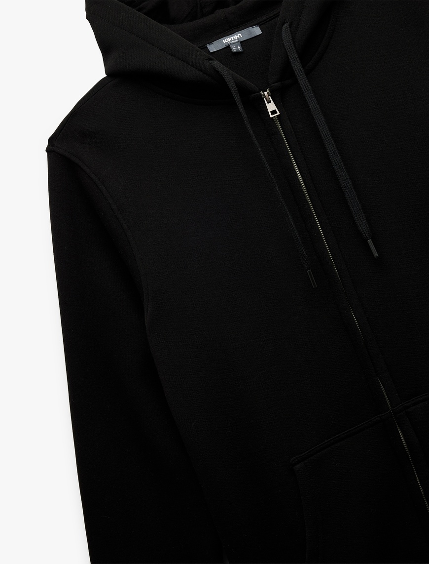  Uzun Kollu Şardonlu Fermuarlı Kanguru Cepli Sweatshirt