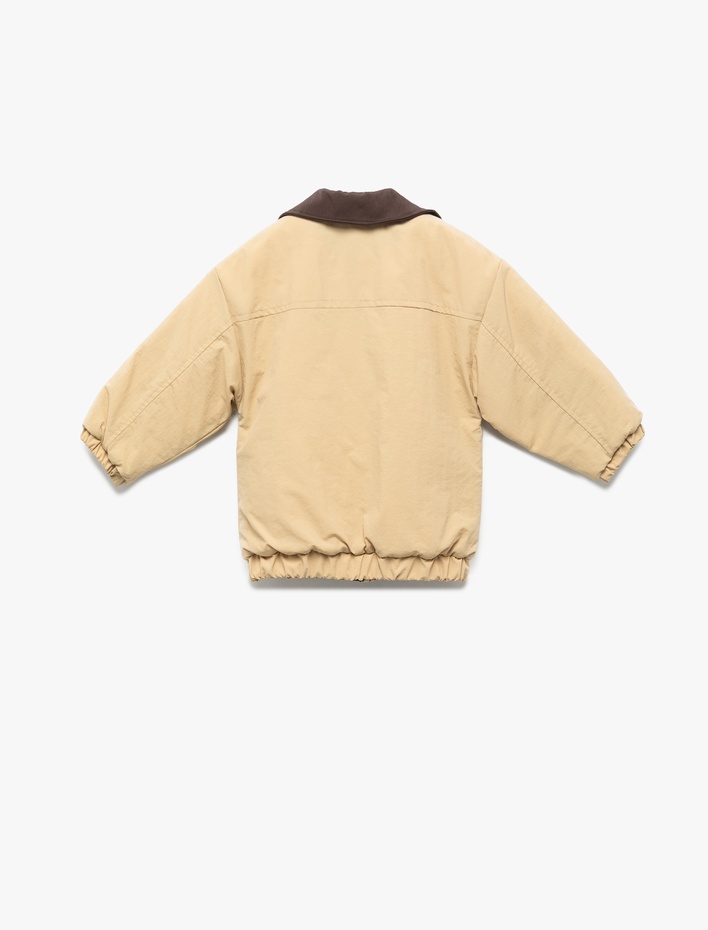 Erkek Bebek Uzun Kollu Cep Detaylı Renk Bloklu Fermuarlı Gömlek Yaka Bomber Mont