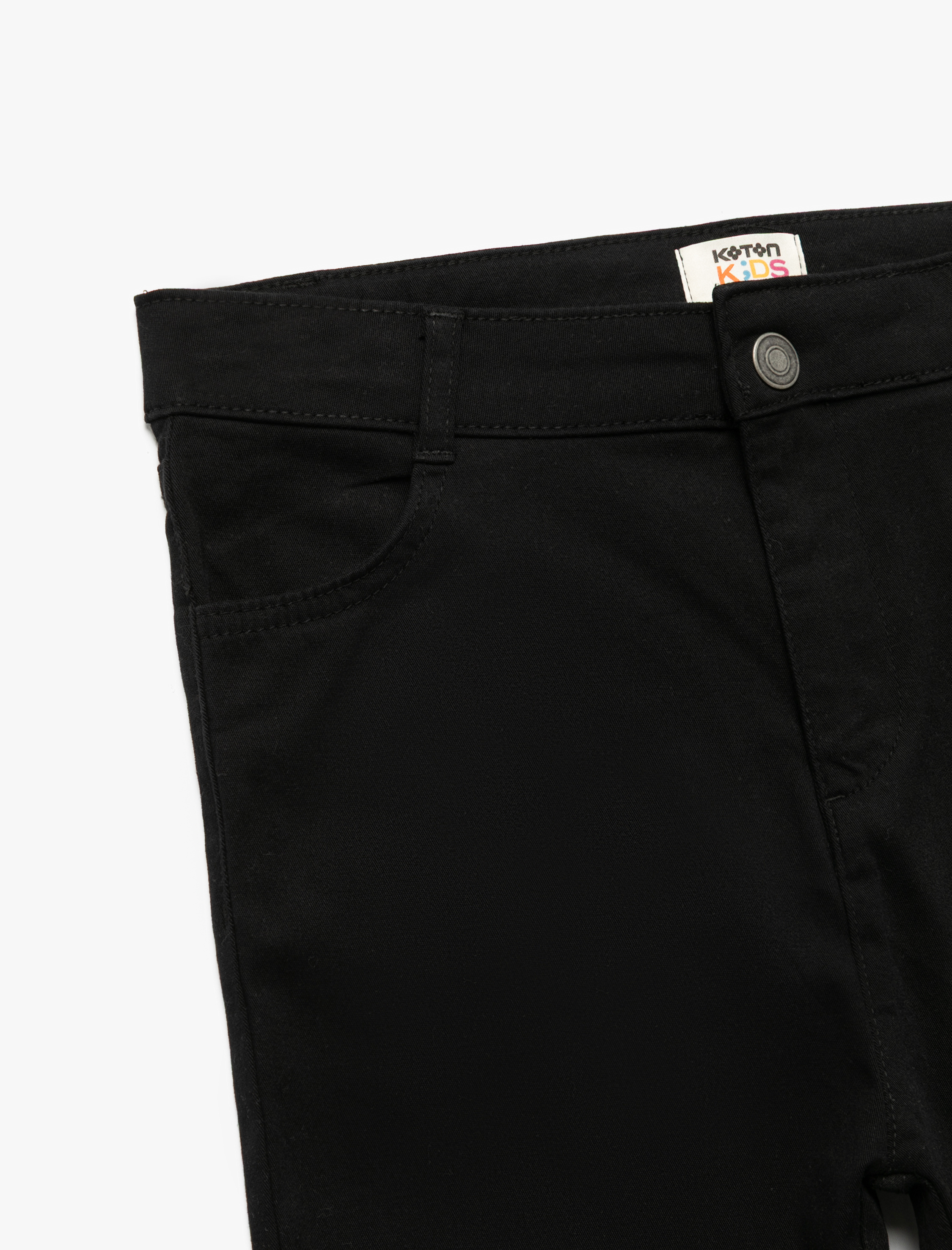  Kız Çocuk Cepli Düğme Detaylı Düz Paça Pamuklu Okul Pantolonu