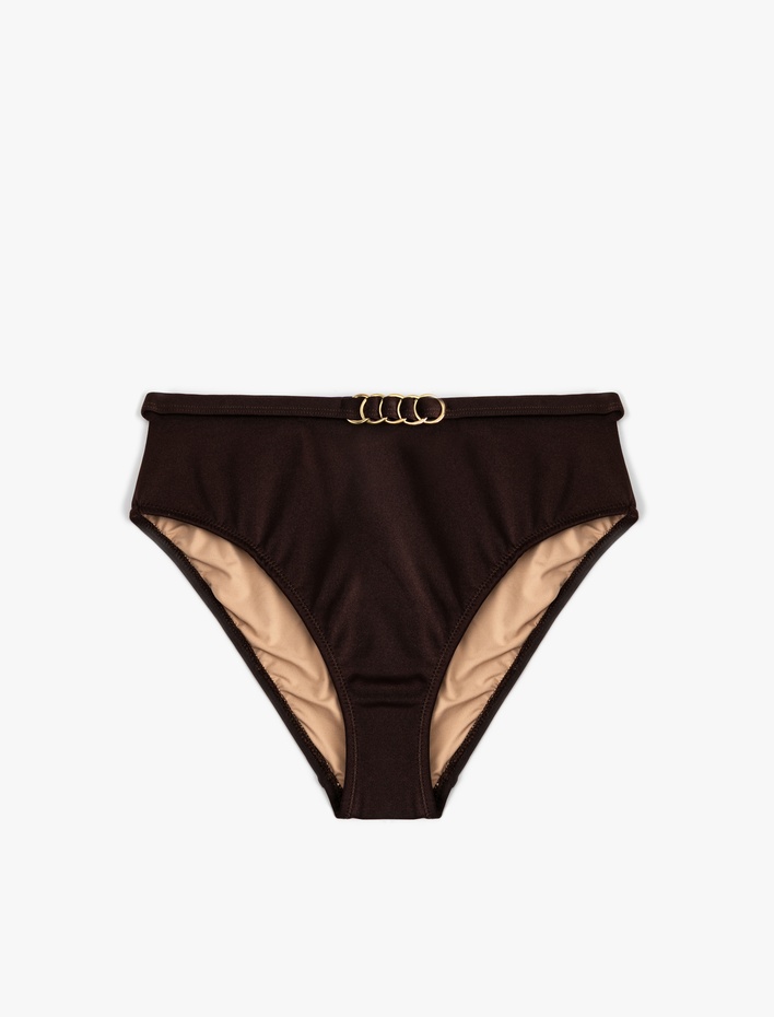  Astarlı Aksesuar Detaylı Parlak Yüksek Bel Toparlayıcı Bikini Altı