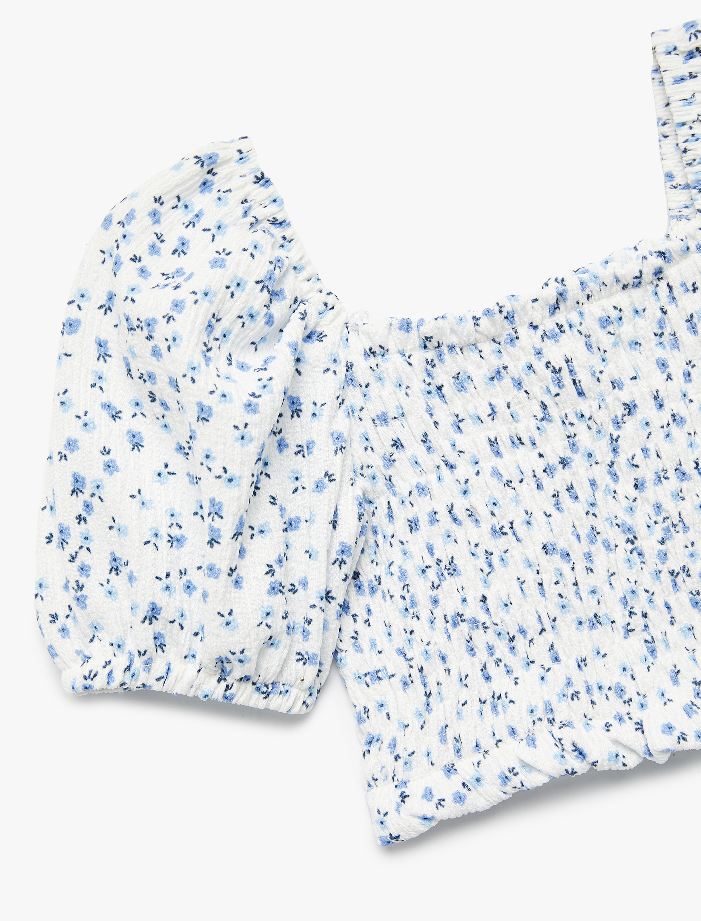  Kız Bebek Çiçek Desenli Kare Yaka Balon Kollu Crop Tişört