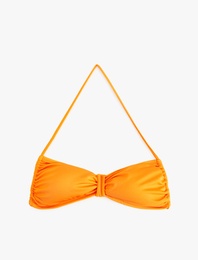 Boyundan Bağlama Detaylı Büzgülü Straplez Bikini Üstü