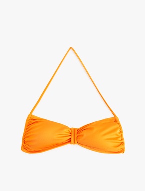 Boyundan Bağlama Detaylı Büzgülü Straplez Bikini Üstü