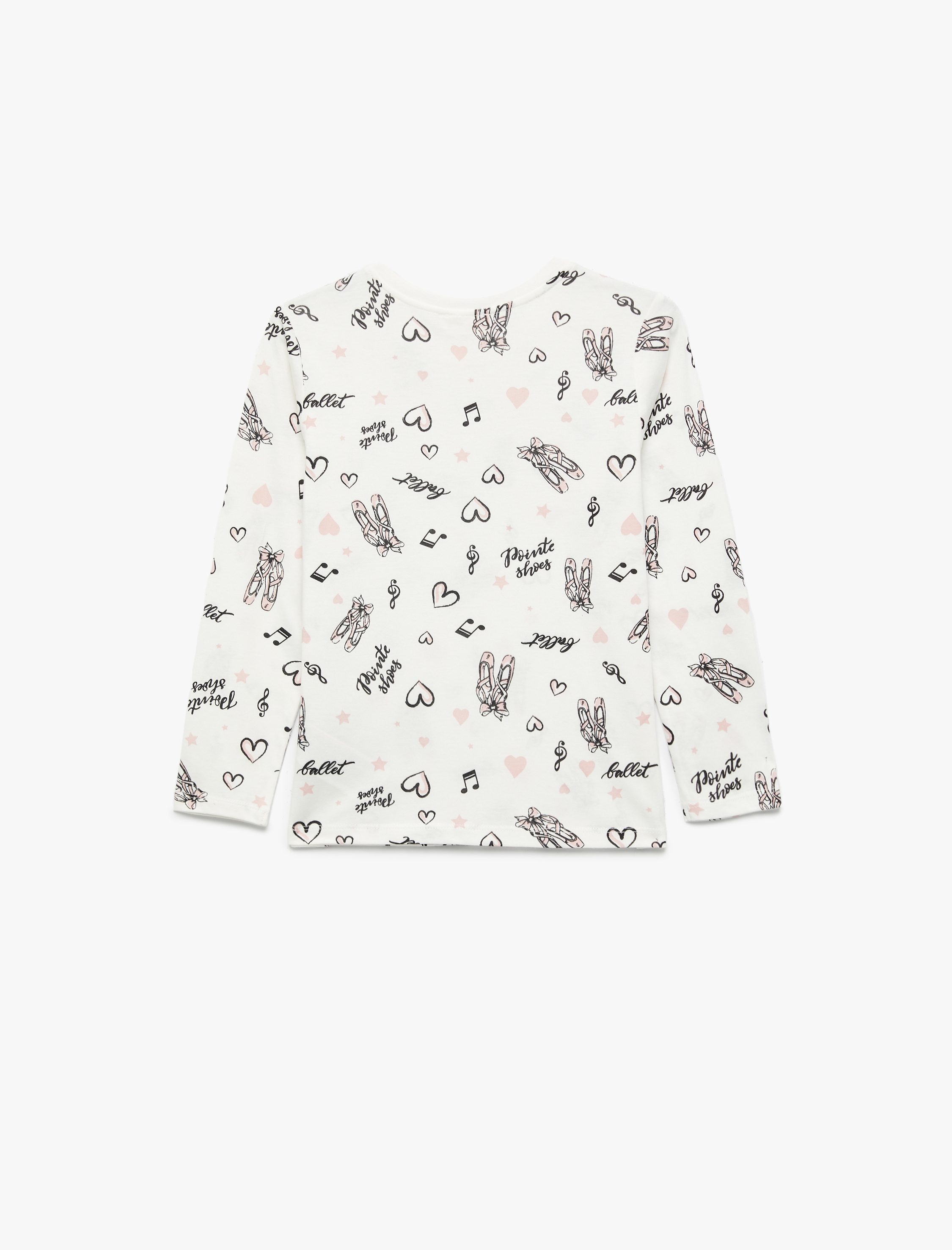  Kız Çocuk Pamuklu Uzun Kollu Bisiklet Yaka Bale Baskılı Tişört