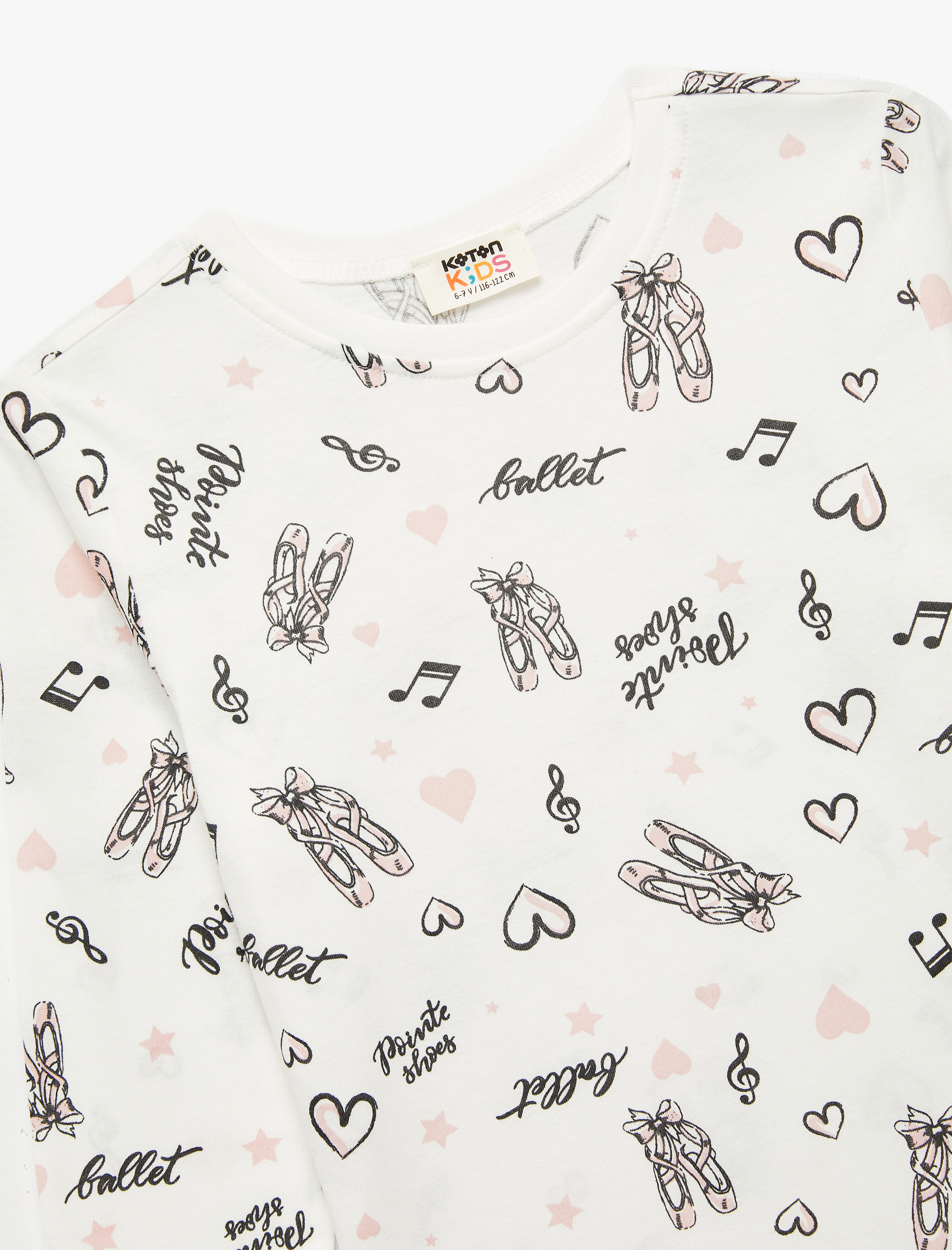  Kız Çocuk Pamuklu Uzun Kollu Bisiklet Yaka Bale Baskılı Tişört