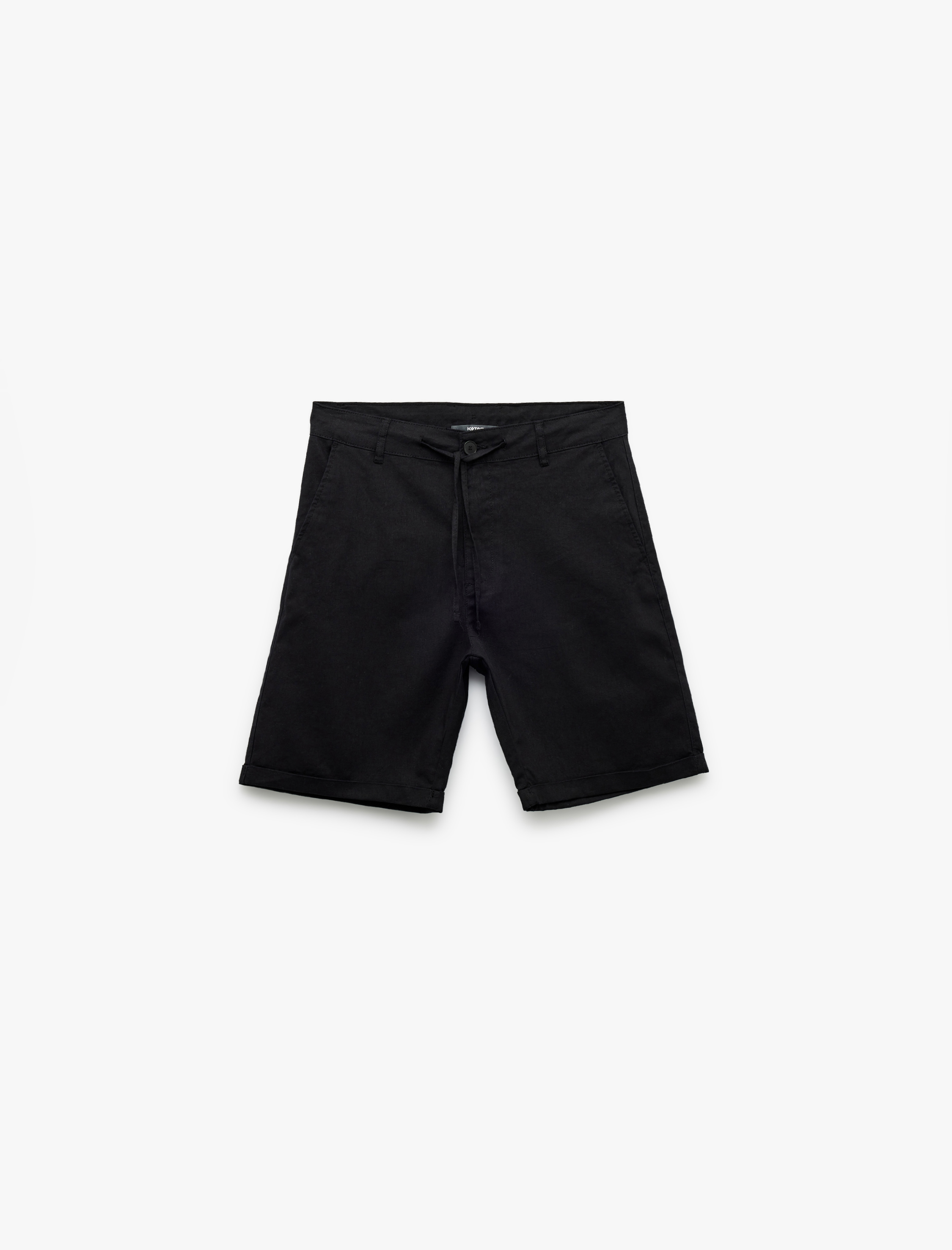   Keten Pamuk Karışımlı Katlamalı Paça Cep Detaylı Beli Bağcıklı Düğmeli Şort