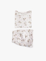 Ayıcık Desenli Kısa Kollu Bisiklet Yaka Şortlu Pijama Takımı