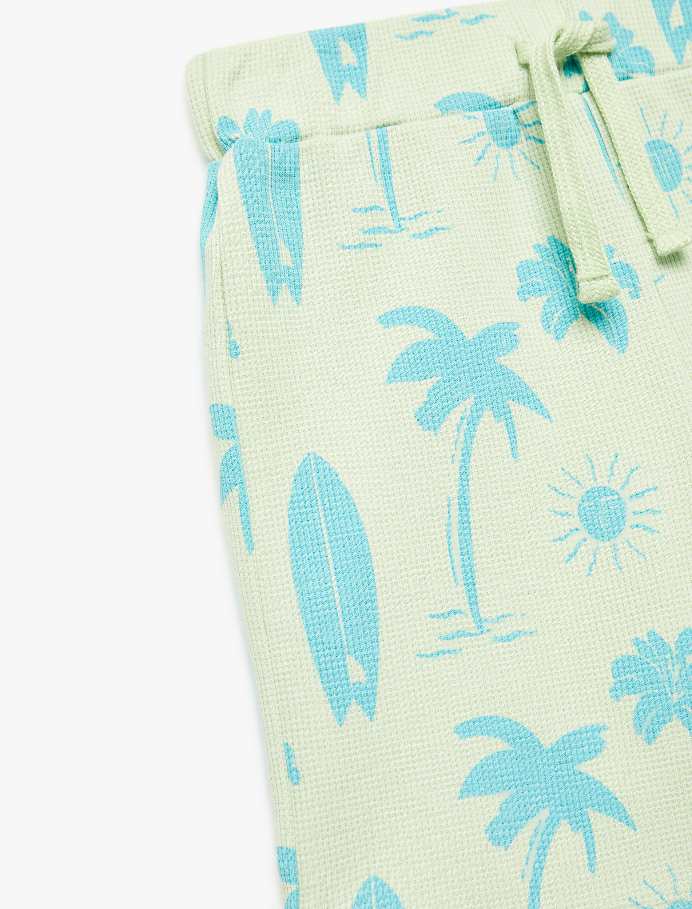  Erkek Çocuk Pamuklu Sörf Temalı Palmiye Baskılı Normal Bel Bermuda Şort