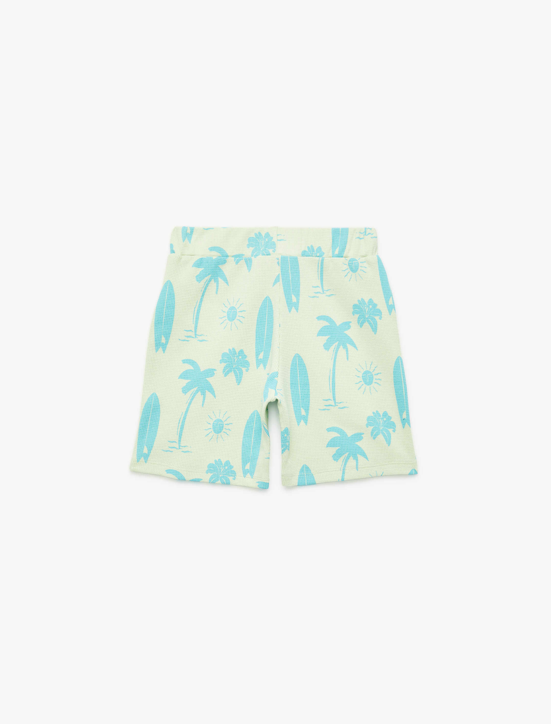  Erkek Çocuk Pamuklu Sörf Temalı Palmiye Baskılı Normal Bel Bermuda Şort