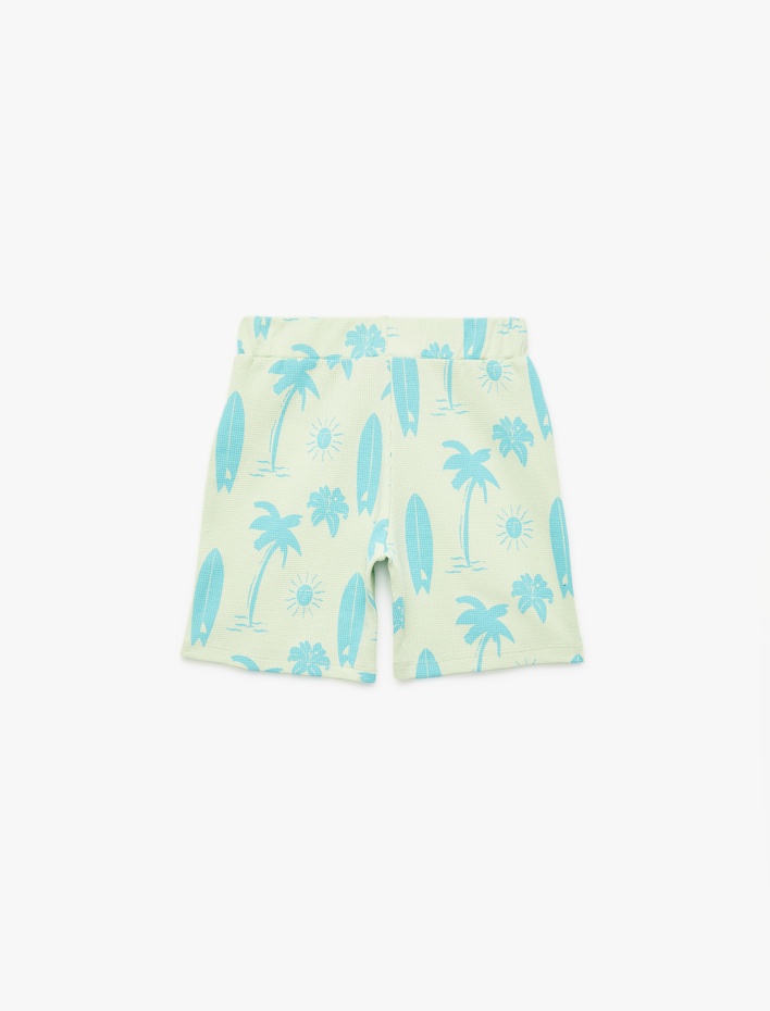 Erkek Çocuk Pamuklu Sörf Temalı Palmiye Baskılı Normal Bel Bermuda Şort
