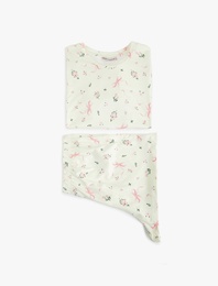 Kısa Kollu Bisiklet Yaka Çiçekli Şortlu Pijama Takımı
