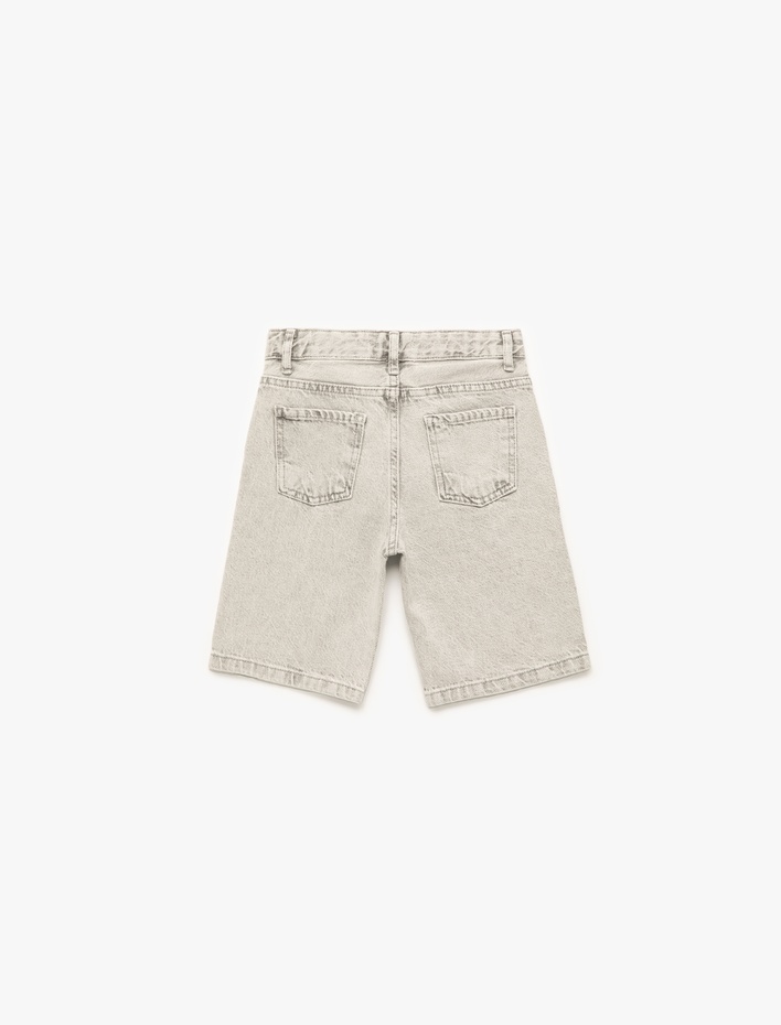 Erkek Çocuk Pamuklu Beli Lastikli Düğmeli Cepli Jean Şort