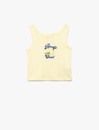 Bisiklet Yaka Kolsuz Slim Fit Limon Baskılı Crop Atlet