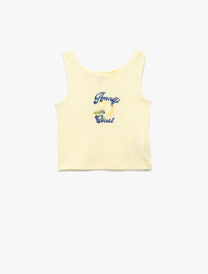 Kız Çocuk Bisiklet Yaka Kolsuz Slim Fit Limon Baskılı Crop Atlet