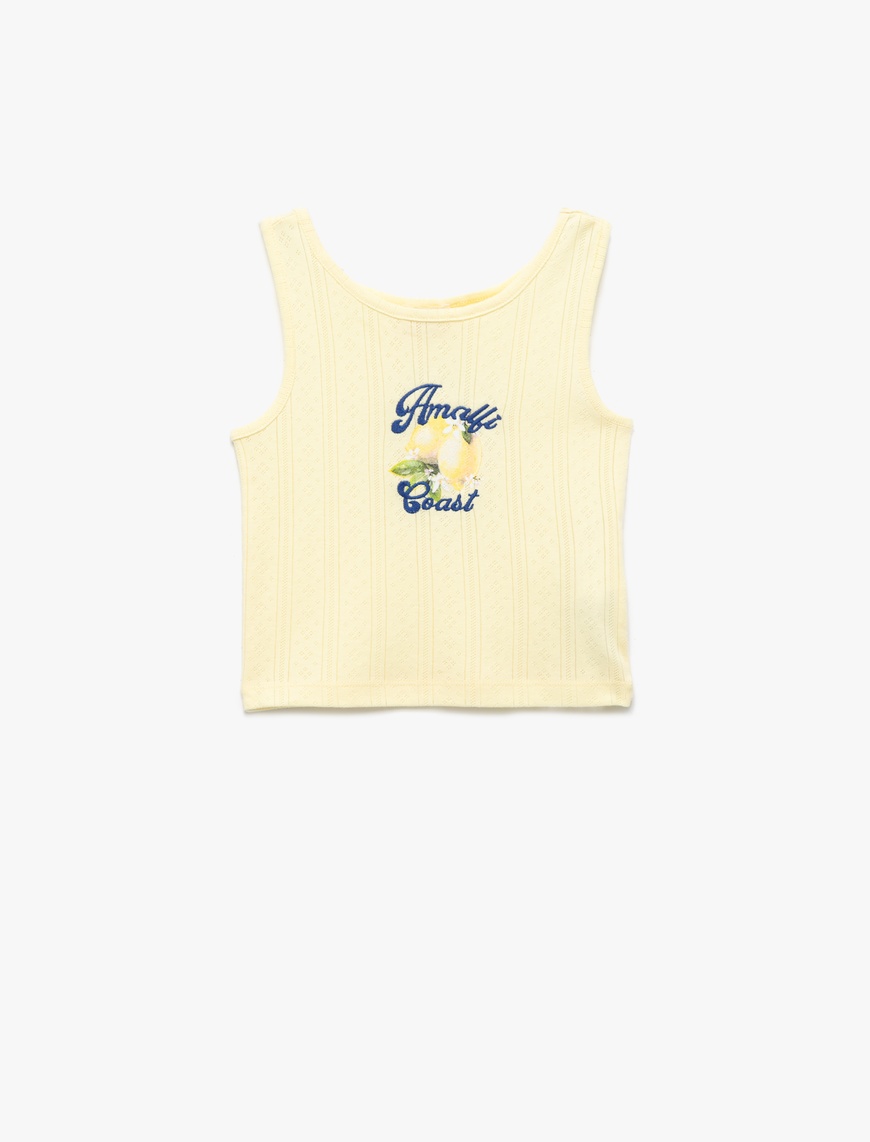  Kız Çocuk Bisiklet Yaka Kolsuz Slim Fit Limon Baskılı Crop Atlet
