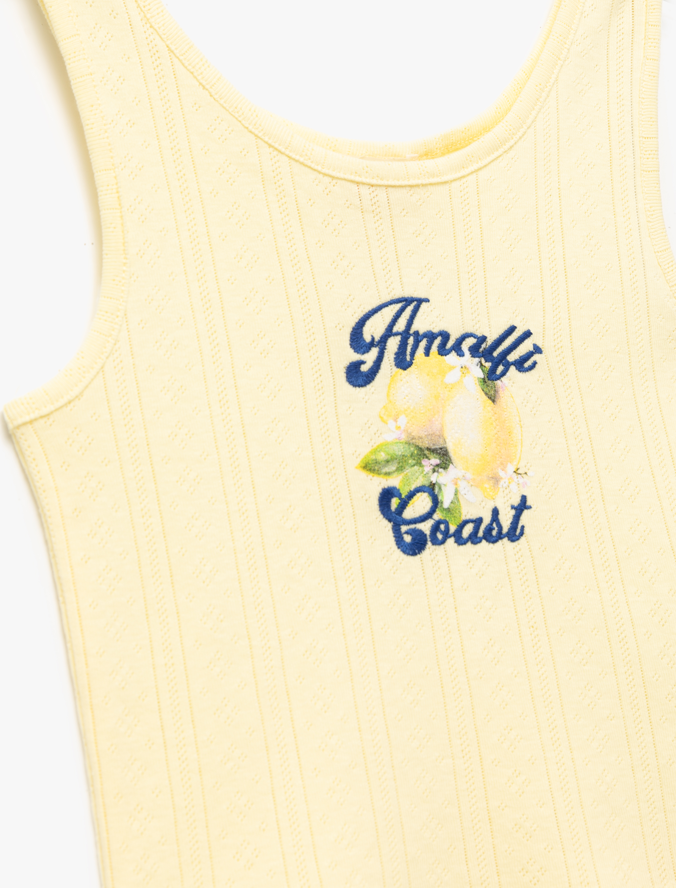  Kız Çocuk Bisiklet Yaka Kolsuz Slim Fit Limon Baskılı Crop Atlet