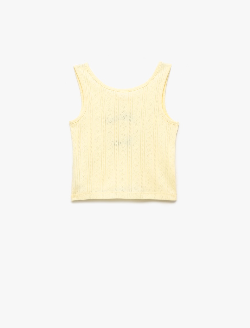  Kız Çocuk Bisiklet Yaka Kolsuz Slim Fit Limon Baskılı Crop Atlet