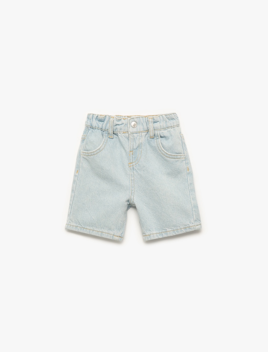  Erkek Bebek Beli Lastikli Düğmeli Cepli Pamuklu Denim Şort