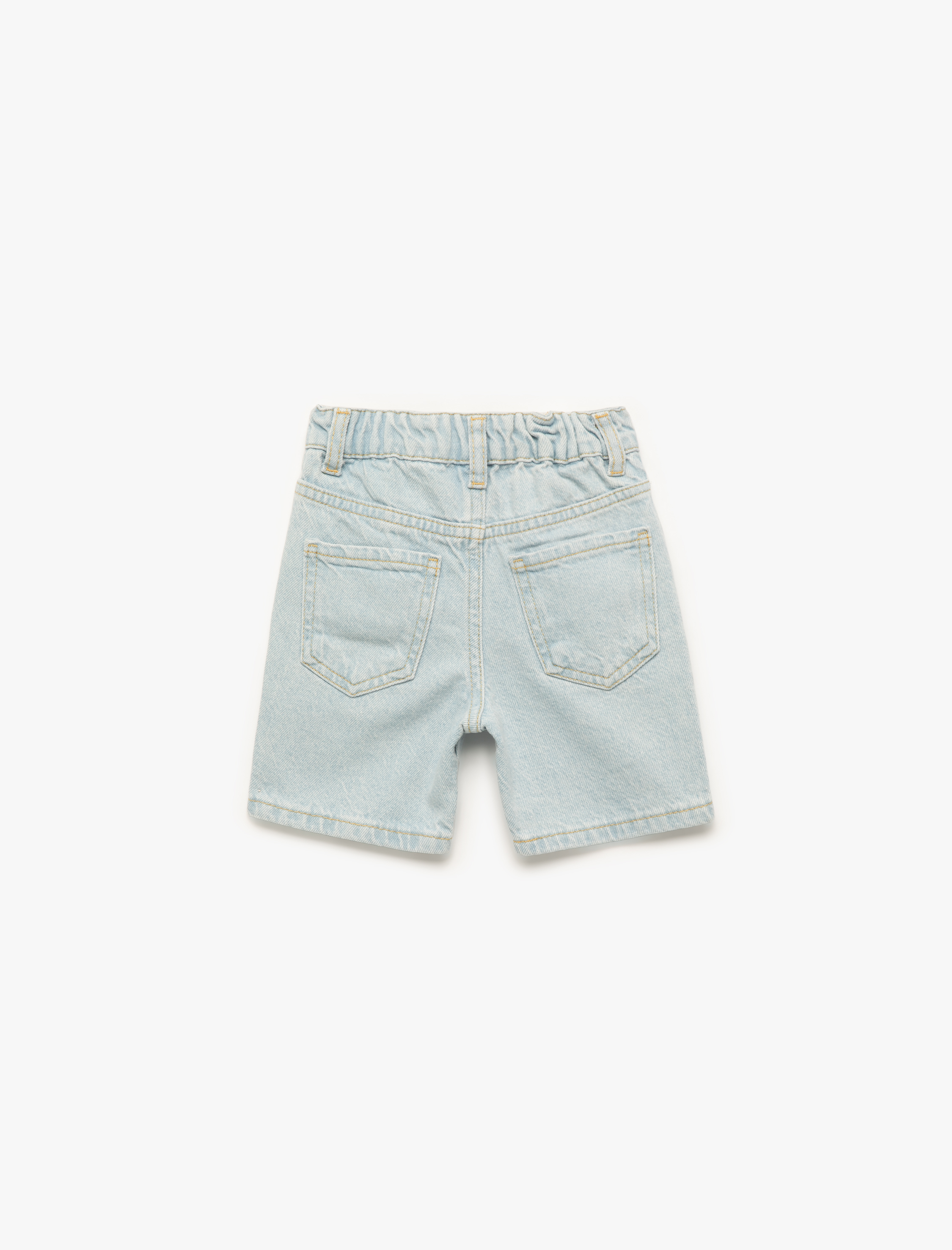  Erkek Bebek Beli Lastikli Düğmeli Cepli Pamuklu Denim Şort