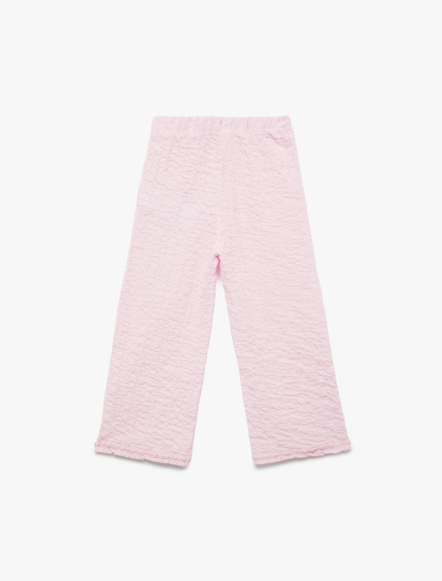 Pamuklu Yumuşak Dokulu Fırfırlı Geniş Paça Pantolon_1