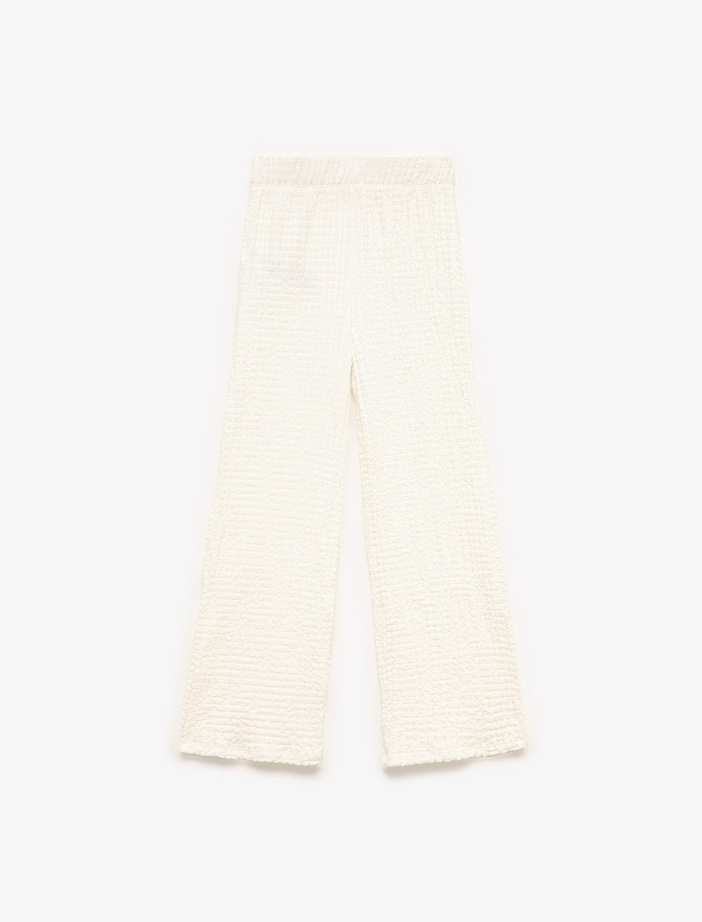  Kız Çocuk Rahat Kalıp Bürümcük Dokulu Beli Lastikli Geniş Paça Pantolon