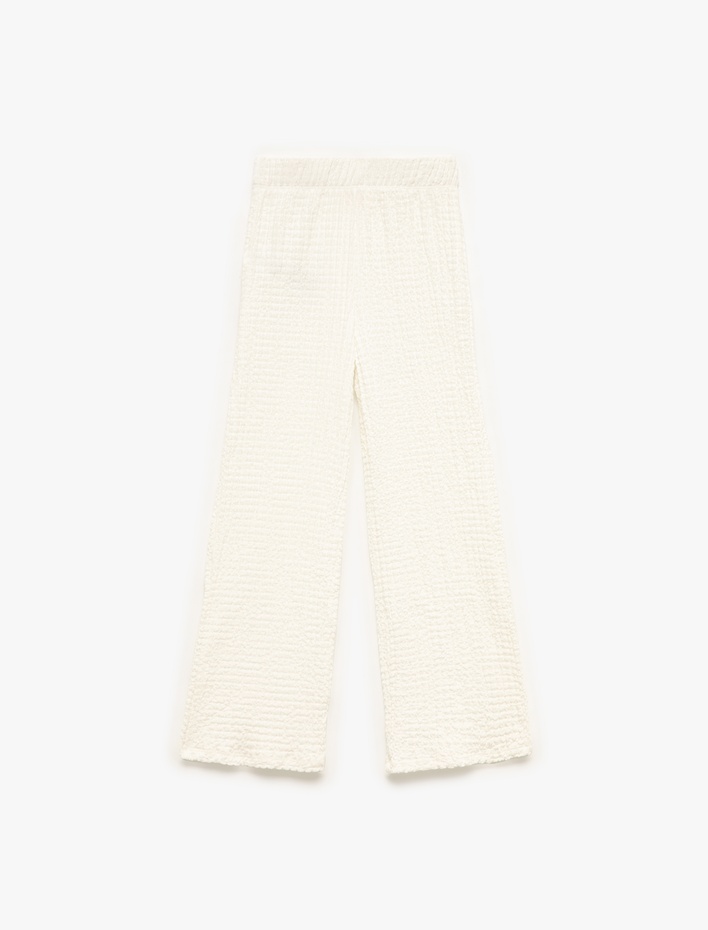 Kız Çocuk Rahat Kalıp Bürümcük Dokulu Beli Lastikli Geniş Paça Pantolon