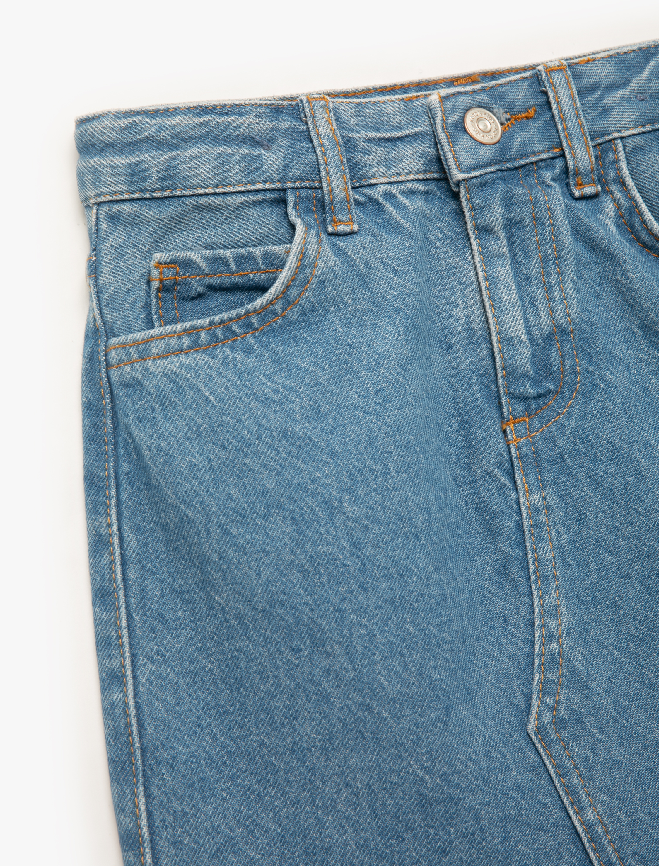  Kız Çocuk Pamuklu Cep Detaylı Yırtmaçlı Midi Denim Etek