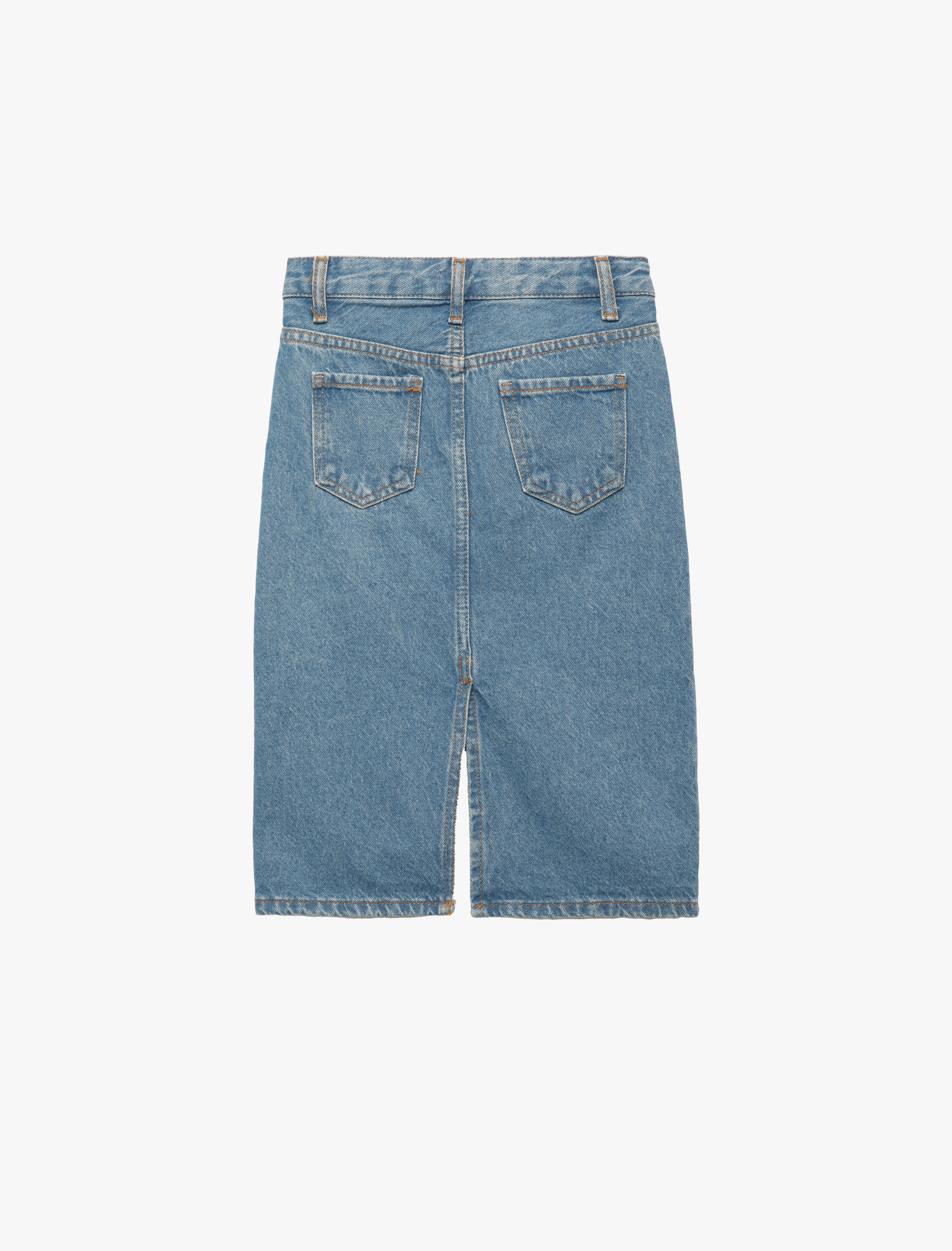  Kız Çocuk Pamuklu Cep Detaylı Yırtmaçlı Midi Denim Etek