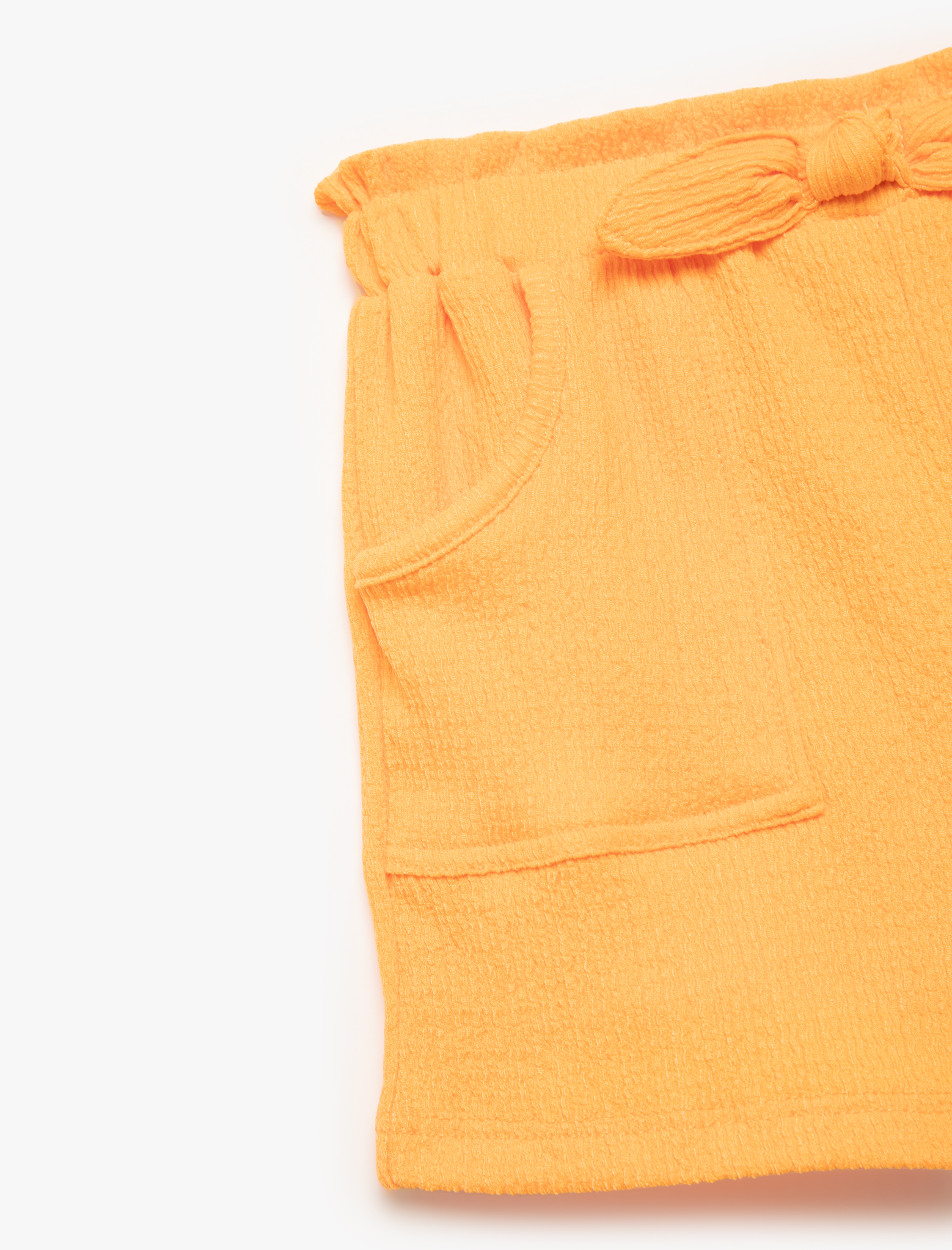  Kız Bebek Bürümcük Cep Detaylı Beli Lastikli Fiyonklu Şort