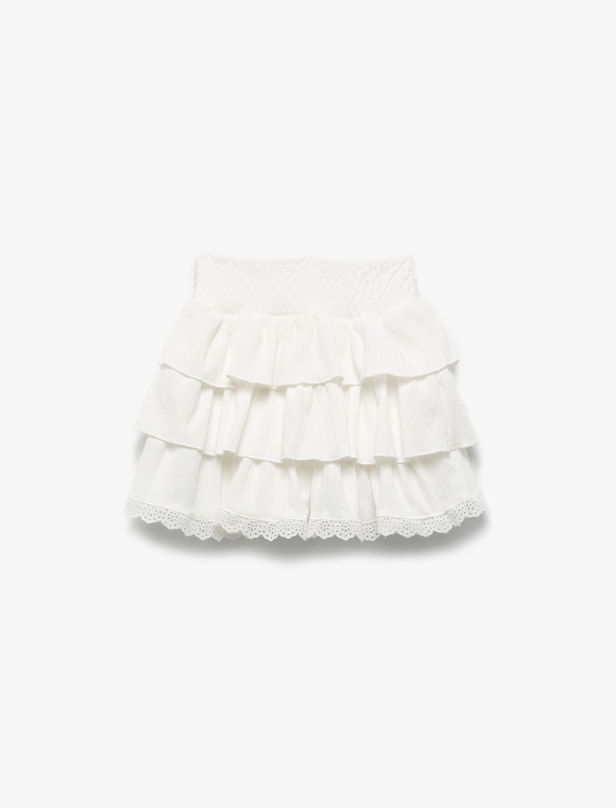  Kız Bebek Gipeli Pamuklu Katlı Beli Lastikli Dantelli Mini Etek